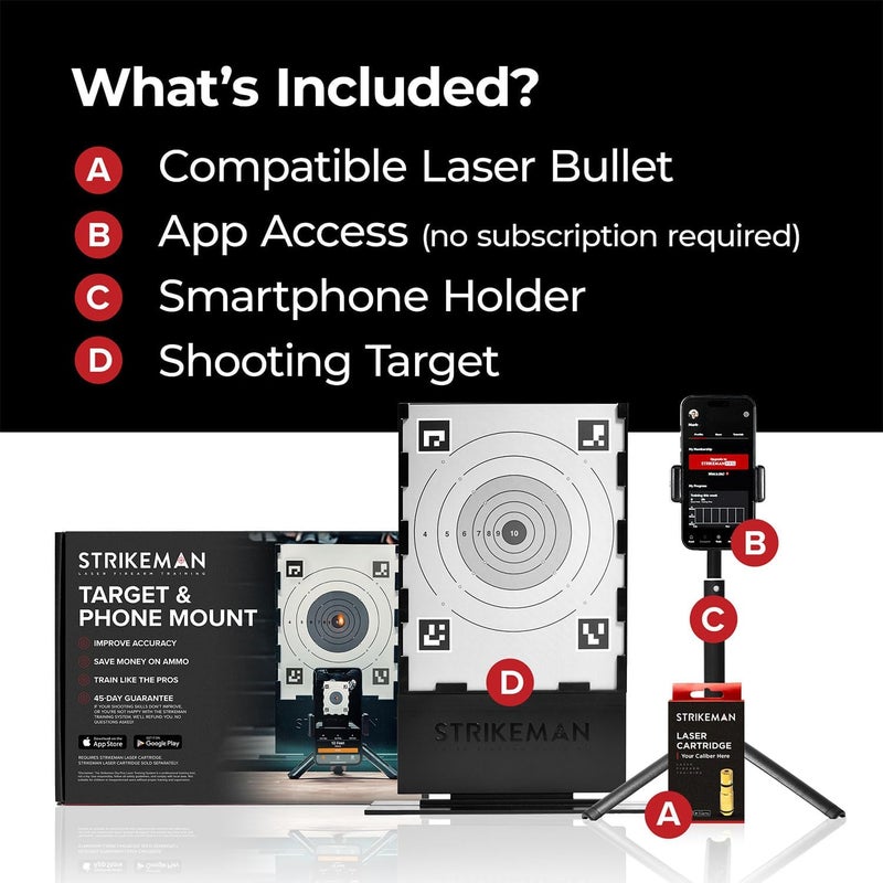 Strikeman 9mm Dry-Fire Laser Training System - Great for Target Shooting Practice with Pistols - Kit Includes Access to Updated App (No Subscription Needed), Cartridge, Target & Phone Holder - Image 2